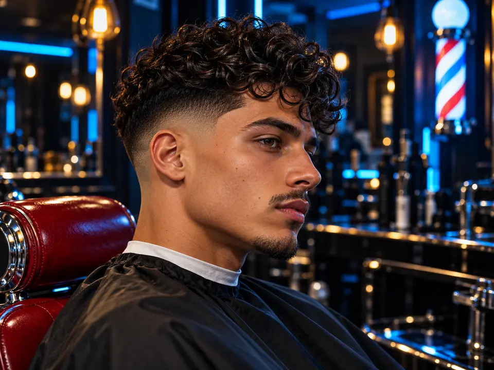 Curly top with a mid fade